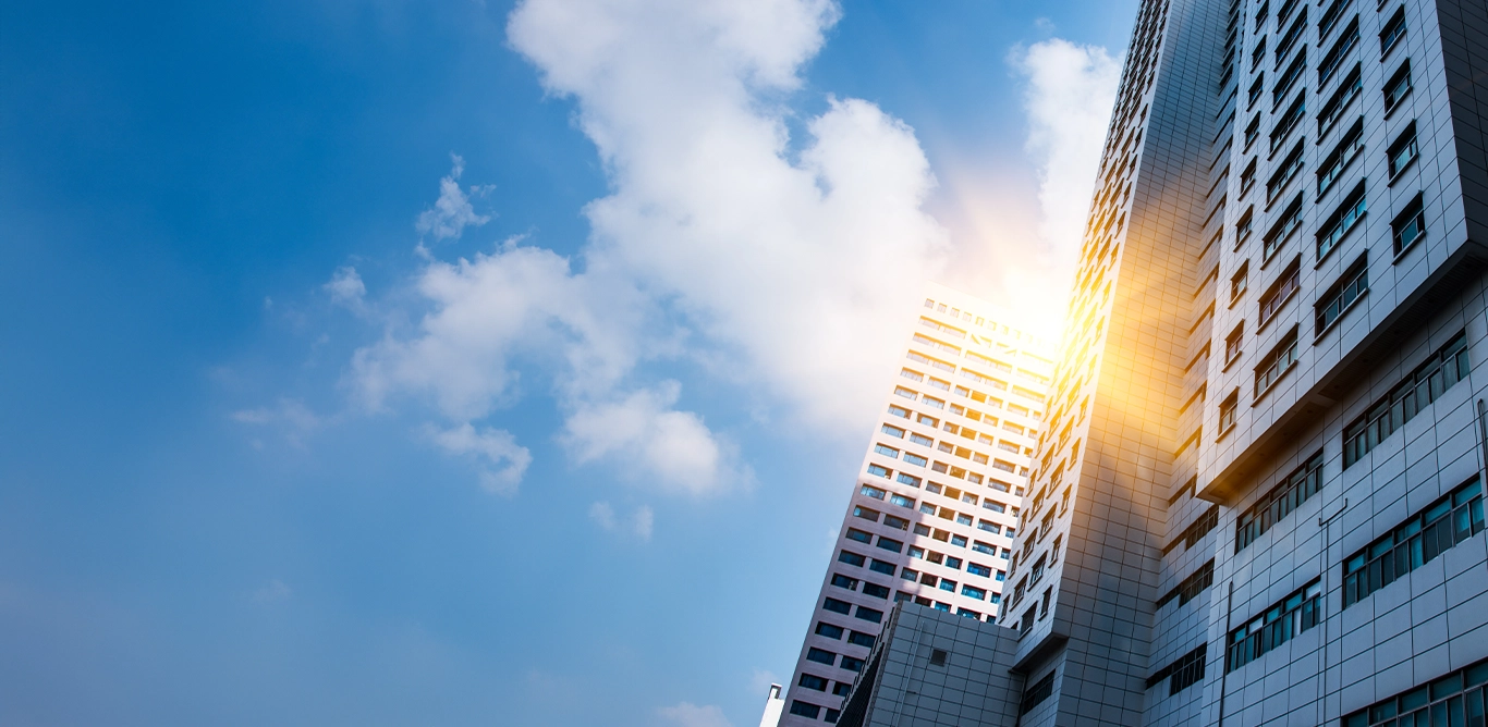 Modern skyscrapers with a clear blue sky