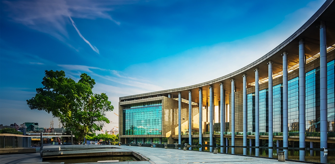 Modern building with a curved facade and glass walls