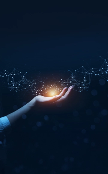 Hand holding a glowing network